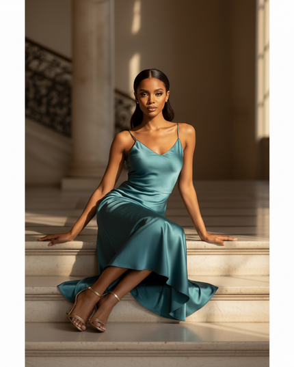 Satin Kleid - Satinkleid Lang Bodycon Blau - Maxikleid Satin - Ansicht 5