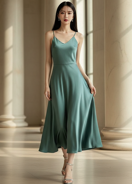 Satin Kleid - Satinkleid Lang Bodycon Gruen - Gruenes Vintage Maxikleid - Ansicht 1