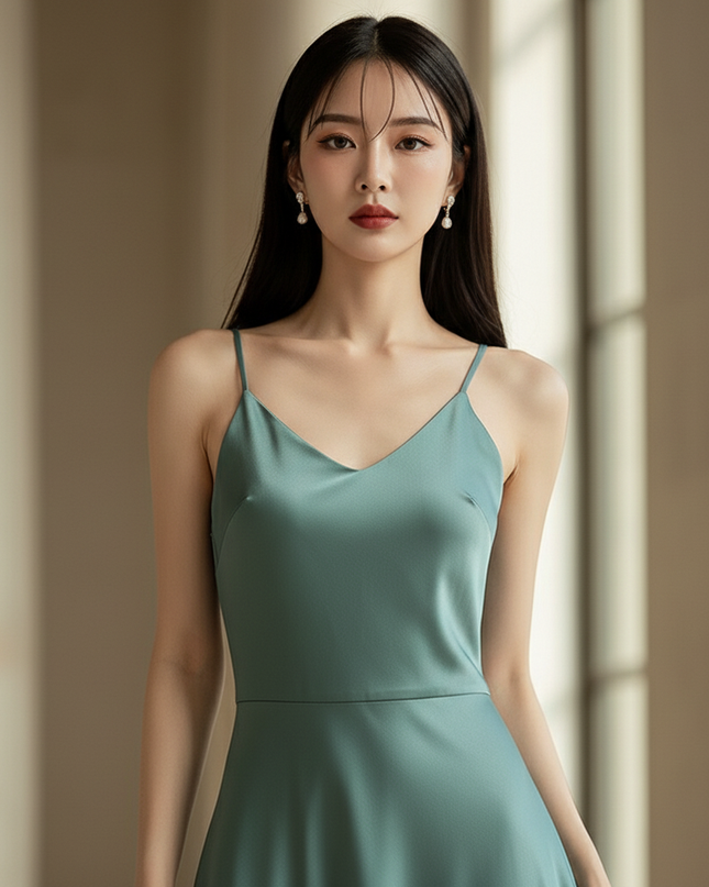 Satin Kleid - Satinkleid Lang Bodycon Gruen - Gruenes Vintage Maxikleid - Ansicht 4