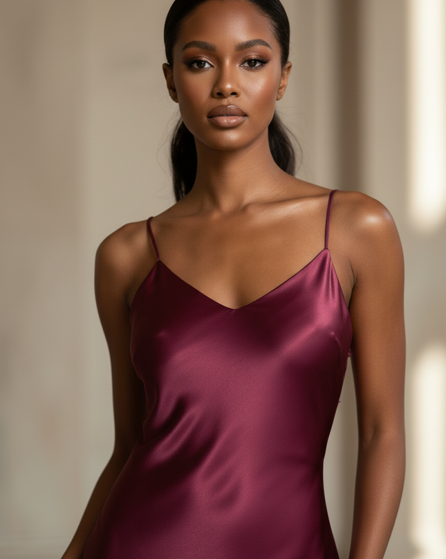Satin Kleid - Satinkleid Lang Bordeaux - Maxikleid Weinrot - Ansicht 4