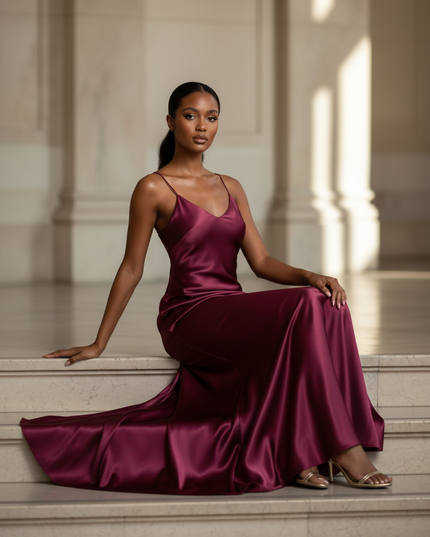 Satin Kleid - Satinkleid Lang Bordeaux - Maxikleid Weinrot - Ansicht 5
