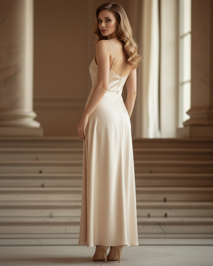 Satin Kleid - Satinkleid Lang Champagner - Maxikleid Satin - Ansicht 2