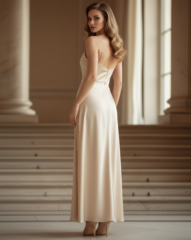 Satin Kleid - Satinkleid Lang Champagner - Maxikleid Satin - Ansicht 2