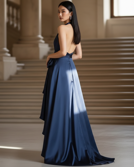 Satin Kleid - Satinkleid Lang Dunkelblau - Halter Maxikleid Maxi - Ansicht 2