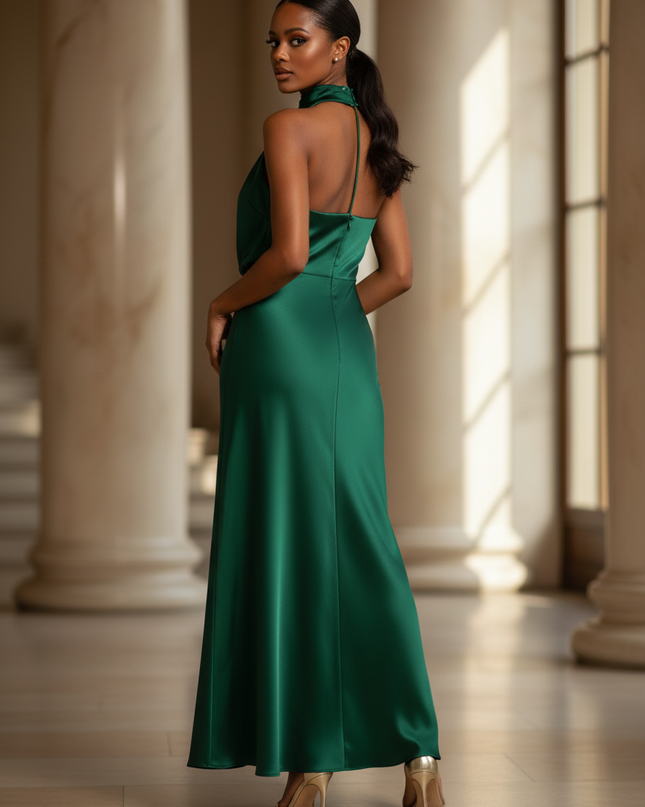Satin Kleid - Satinkleid Lang Dunkelgruen - Smaragd Maxikleid Satin - Ansicht 2