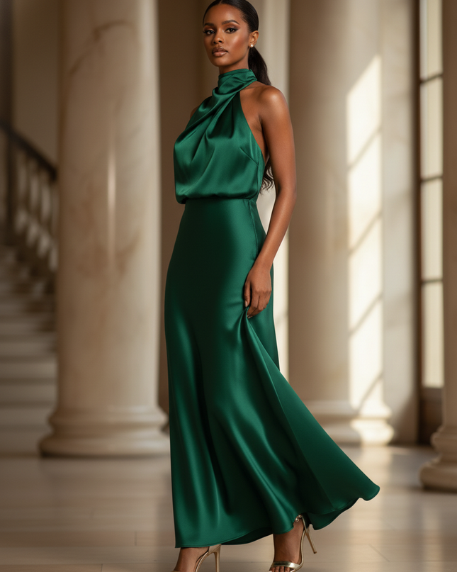 Satin Kleid - Satinkleid Lang Dunkelgruen - Smaragd Maxikleid Satin - Ansicht 3