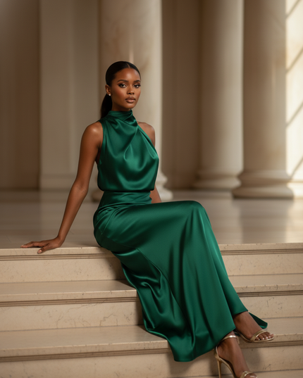 Satin Kleid - Satinkleid Lang Dunkelgruen - Smaragd Maxikleid Satin - Ansicht 5