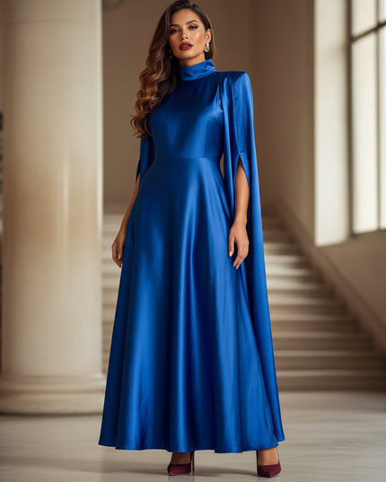 Satin Kleid - Satinkleid Lang Elegant Blau - VONDA Royal Maxikleid - Ansicht 1
