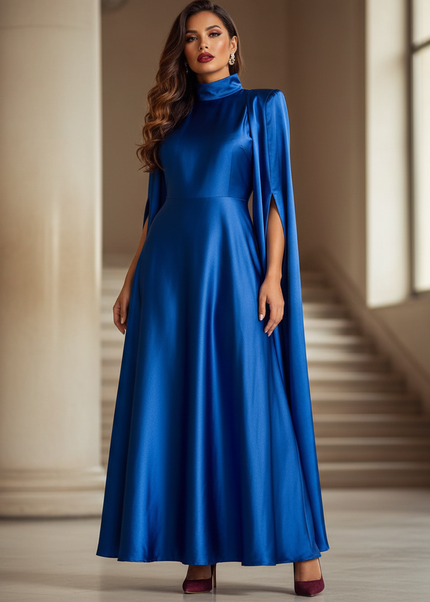 Satin Kleid - Satinkleid Lang Elegant Blau - VONDA Royal Maxikleid - Ansicht 1