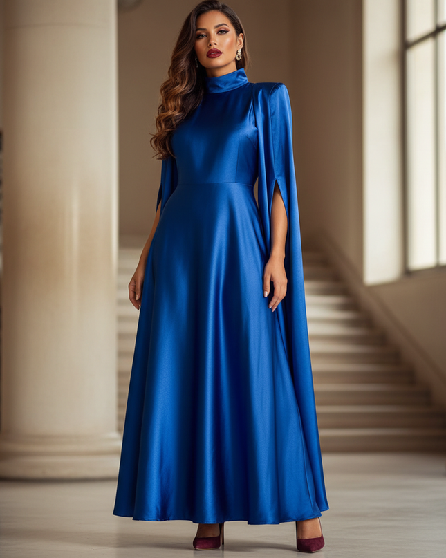 Satin Kleid - Satinkleid Lang Elegant Blau - VONDA Royal Maxikleid - Ansicht 1
