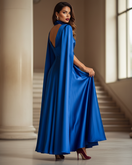 Satin Kleid - Satinkleid Lang Elegant Blau - VONDA Royal Maxikleid - Ansicht 2