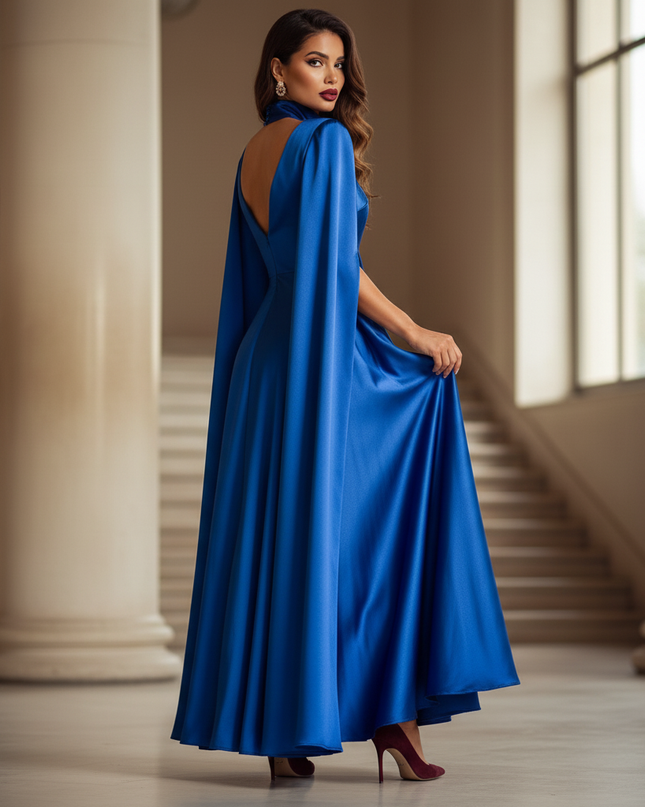 Satin Kleid - Satinkleid Lang Elegant Blau - VONDA Royal Maxikleid - Ansicht 2