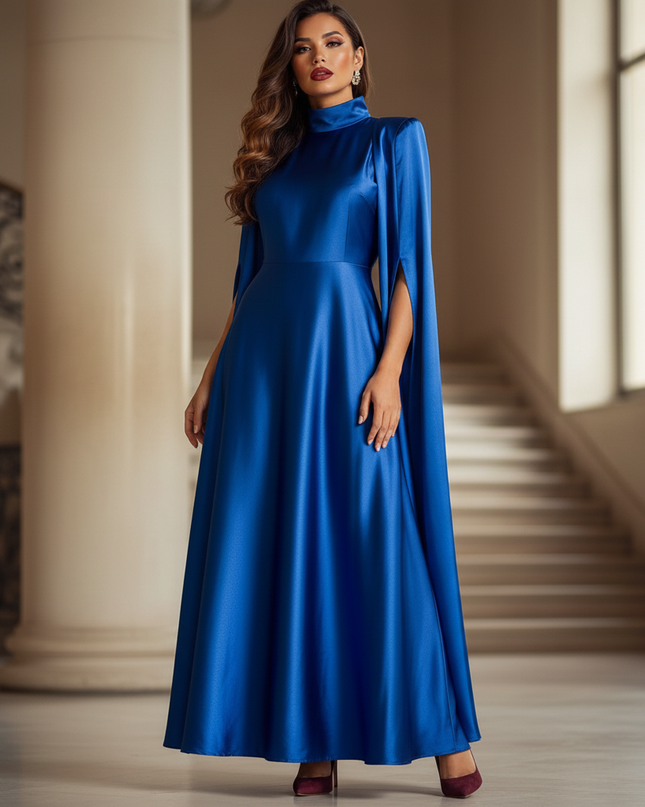 Satin Kleid - Satinkleid Lang Elegant Blau - VONDA Royal Maxikleid - Ansicht 3