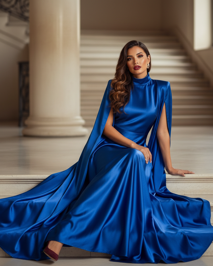 Satin Kleid - Satinkleid Lang Elegant Blau - VONDA Royal Maxikleid - Ansicht 5