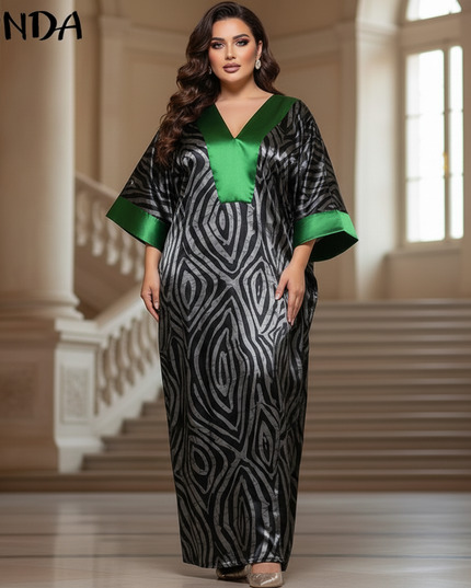 Satin Kleid - Satinkleid Lang Elegant Gruen - VONDA Zebraprint - Ansicht 4