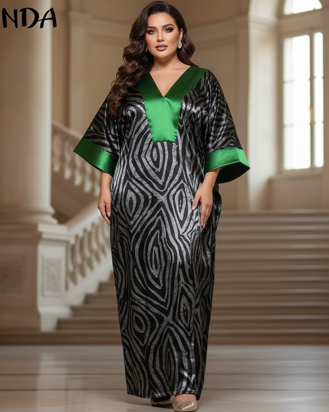 Satin Kleid - Satinkleid Lang Elegant Gruen - VONDA Zebraprint - Ansicht 4
