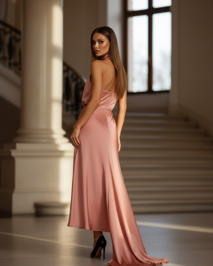 Satin Kleid - Satinkleid Lang Elegant Rosa - Altrosa Maxikleid Satin - Ansicht 2