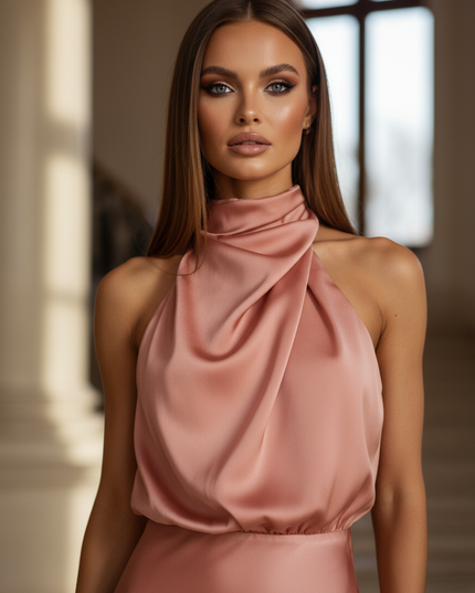 Satin Kleid - Satinkleid Lang Elegant Rosa - Altrosa Maxikleid Satin - Ansicht 4