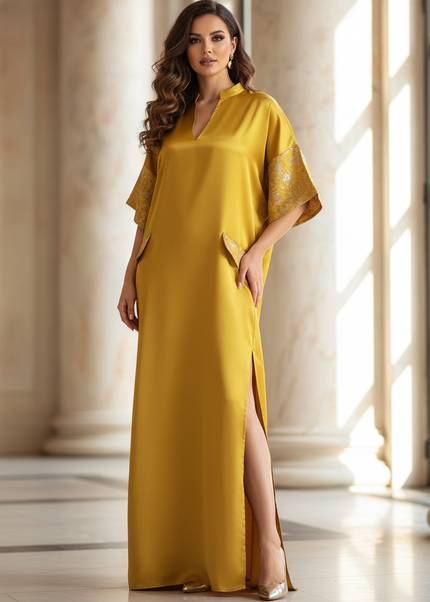 Satin Kleid - Satinkleid Lang Gold - VONDA Maxikleid Kaftan - Ansicht 1