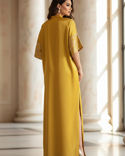Satin Kleid - Satinkleid Lang Gold - VONDA Maxikleid Kaftan - Ansicht 2