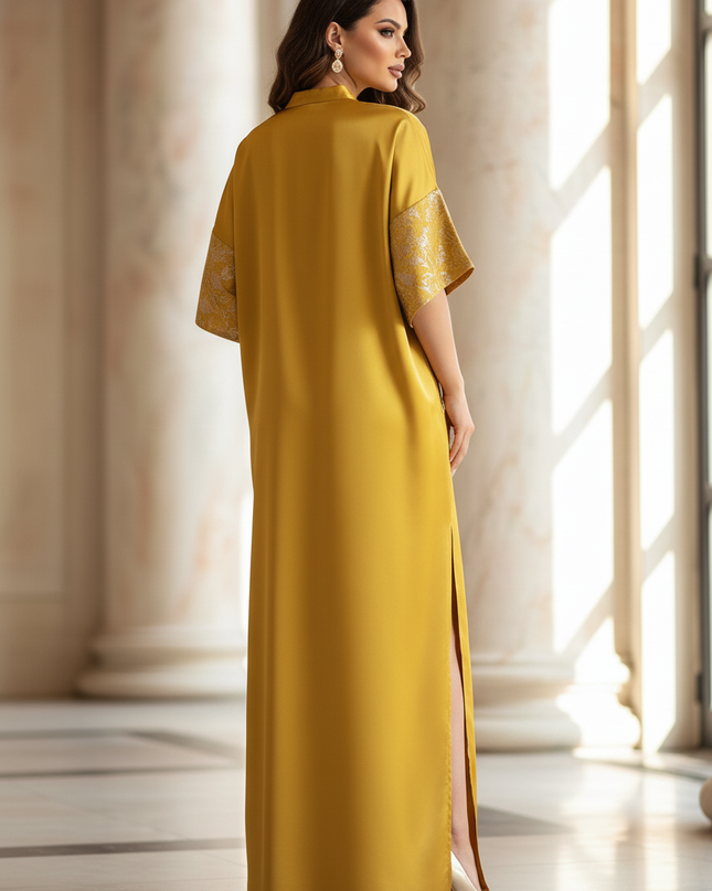 Satin Kleid - Satinkleid Lang Gold - VONDA Maxikleid Kaftan - Ansicht 2