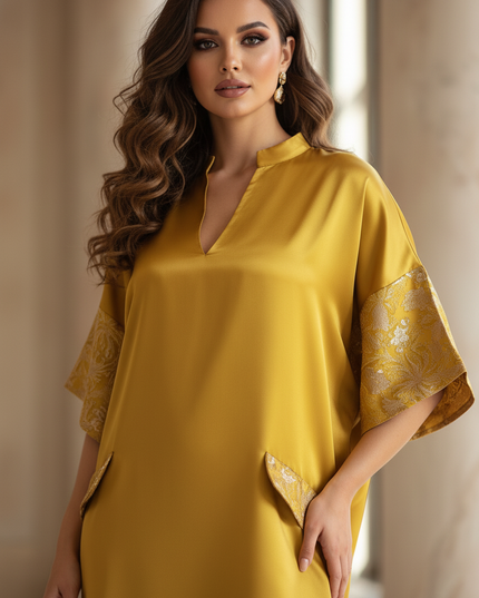 Satin Kleid - Satinkleid Lang Gold - VONDA Maxikleid Kaftan - Ansicht 4