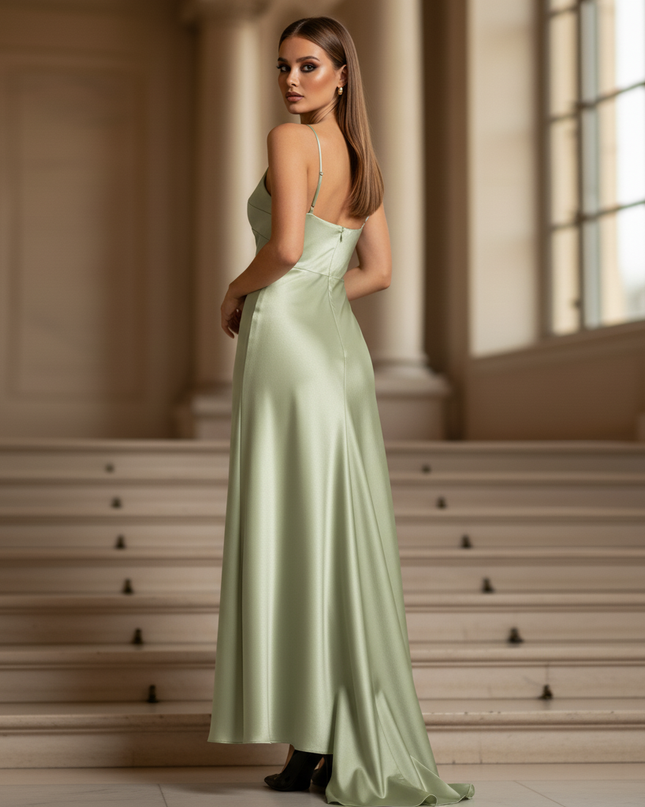 Satin Kleid - Satinkleid Lang Gruen - Maxikleid Avocadogruen - Ansicht 2