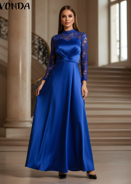 Satin Kleid - Satinkleid Lang Koenigsblau - Maxikleid Spitze - Ansicht 1