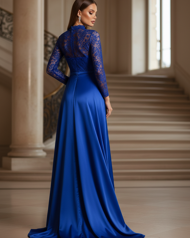 Satin Kleid - Satinkleid Lang Koenigsblau - Maxikleid Spitze - Ansicht 2
