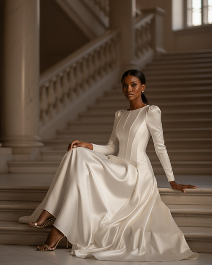 Satin Kleid - Satinkleid Lang Langarm Weiss - Maxikleid Elegant - Ansicht 5