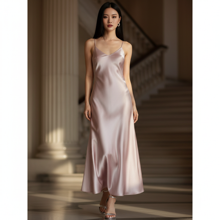 Satin Kleid - Satinkleid Lang Lila - Maxikleid Zartes Rosa - Ansicht 1