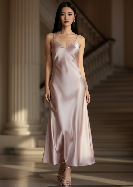 Satin Kleid - Satinkleid Lang Lila - Maxikleid Zartes Rosa - Ansicht 1