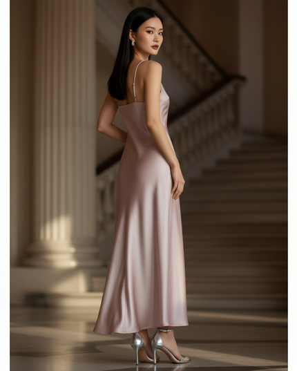 Satin Kleid - Satinkleid Lang Lila - Maxikleid Zartes Rosa - Ansicht 2