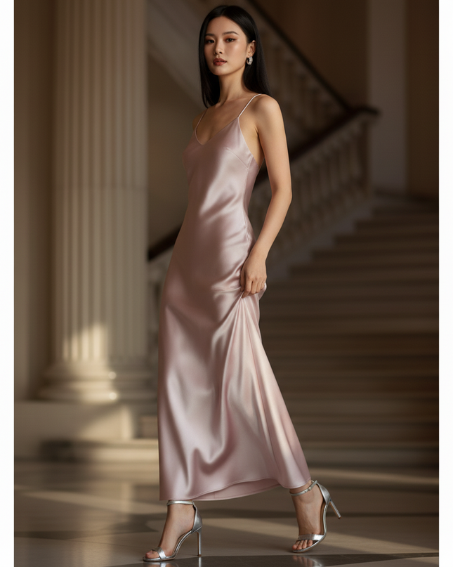Satin Kleid - Satinkleid Lang Lila - Maxikleid Zartes Rosa - Ansicht 3
