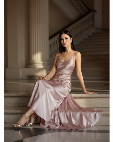 Satin Kleid - Satinkleid Lang Lila - Maxikleid Zartes Rosa - Ansicht 5