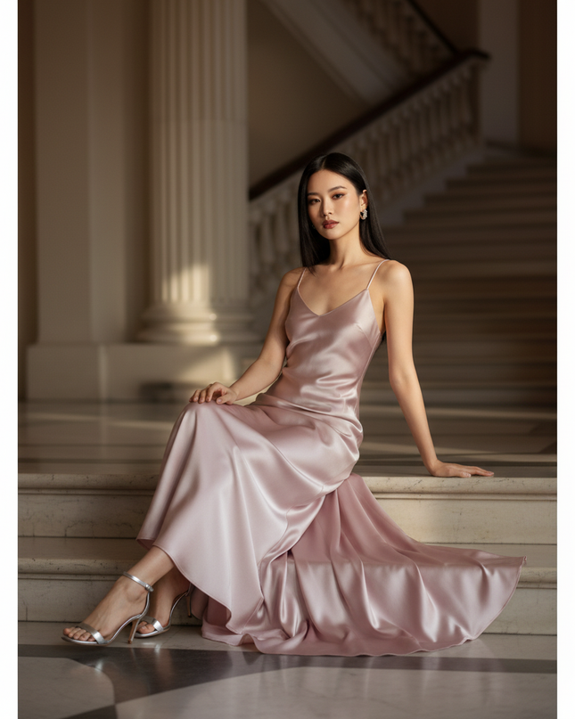 Satin Kleid - Satinkleid Lang Lila - Maxikleid Zartes Rosa - Ansicht 5