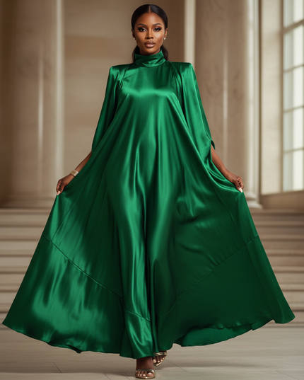 Satin Kleid - Satinkleid Lang Off-Shoulder Gruen - VONDA Maxikleid - Ansicht 1