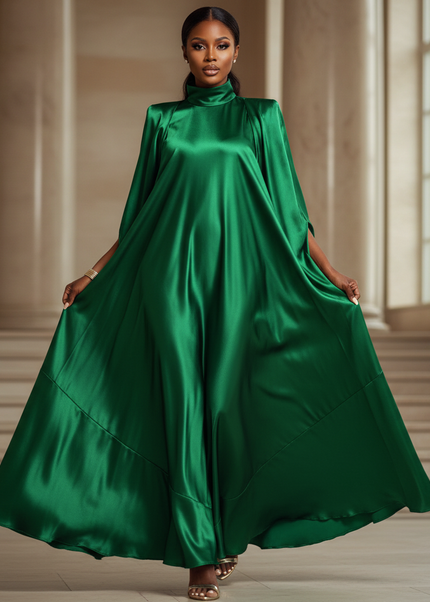 Satin Kleid - Satinkleid Lang Off-Shoulder Gruen - VONDA Maxikleid - Ansicht 1