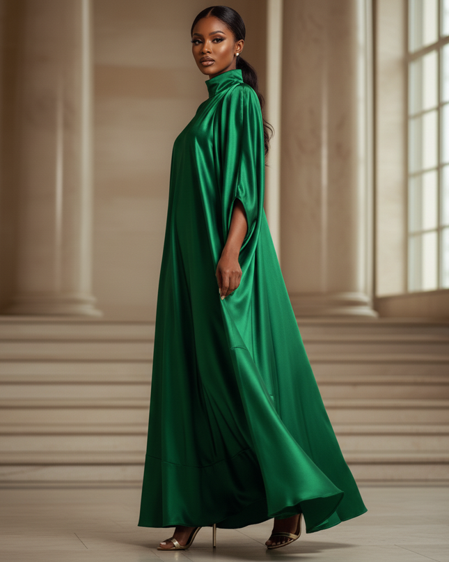 Satin Kleid - Satinkleid Lang Off-Shoulder Gruen - VONDA Maxikleid - Ansicht 3