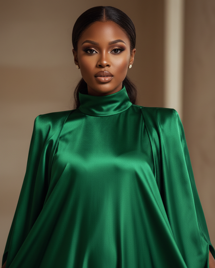 Satin Kleid - Satinkleid Lang Off-Shoulder Gruen - VONDA Maxikleid - Ansicht 4