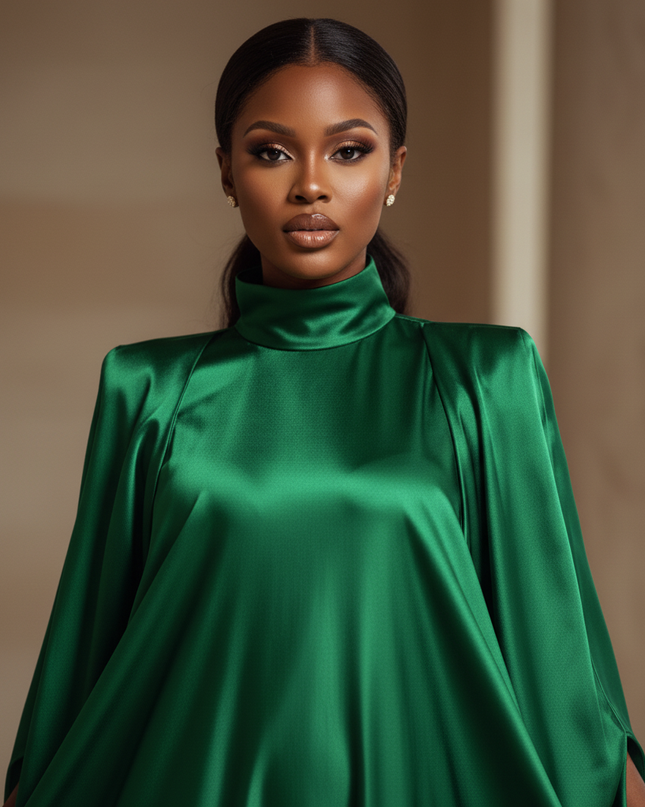 Satin Kleid - Satinkleid Lang Off-Shoulder Gruen - VONDA Maxikleid - Ansicht 4