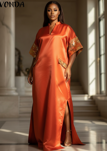 Satin Kleid - Satinkleid Lang Orange - VONDA Maxikleid Satin - Ansicht 1