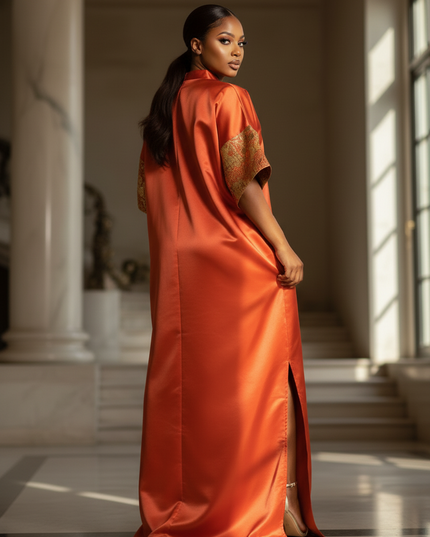 Satin Kleid - Satinkleid Lang Orange - VONDA Maxikleid Satin - Ansicht 2