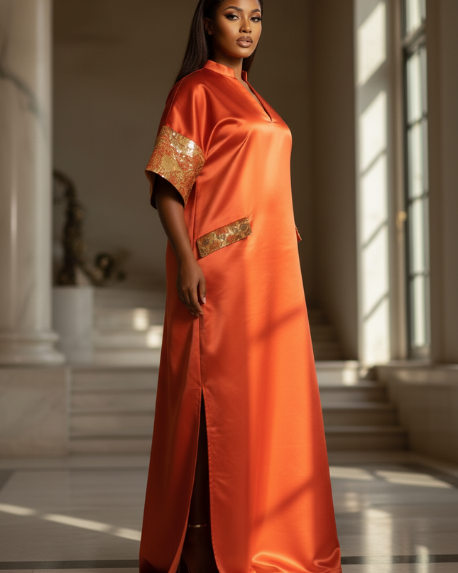 Satin Kleid - Satinkleid Lang Orange - VONDA Maxikleid Satin - Ansicht 3