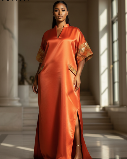 Satin Kleid - Satinkleid Lang Orange - VONDA Maxikleid Satin - Ansicht 4