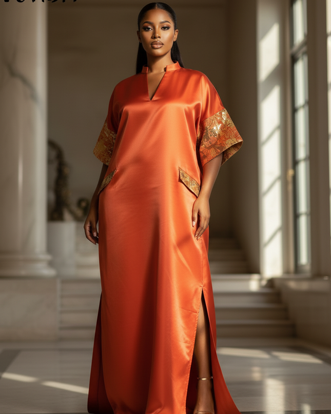 Satin Kleid - Satinkleid Lang Orange - VONDA Maxikleid Satin - Ansicht 4