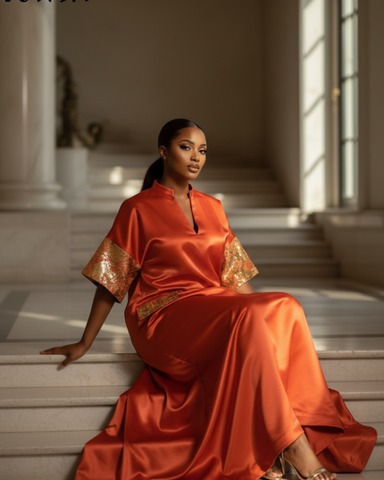 Satin Kleid - Satinkleid Lang Orange - VONDA Maxikleid Satin - Ansicht 5