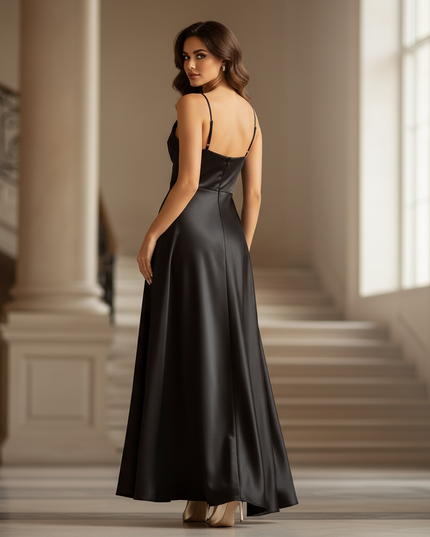 Satin Kleid - Satinkleid Lang Schwarz - Elegantes Maxikleid Satin - Ansicht 2