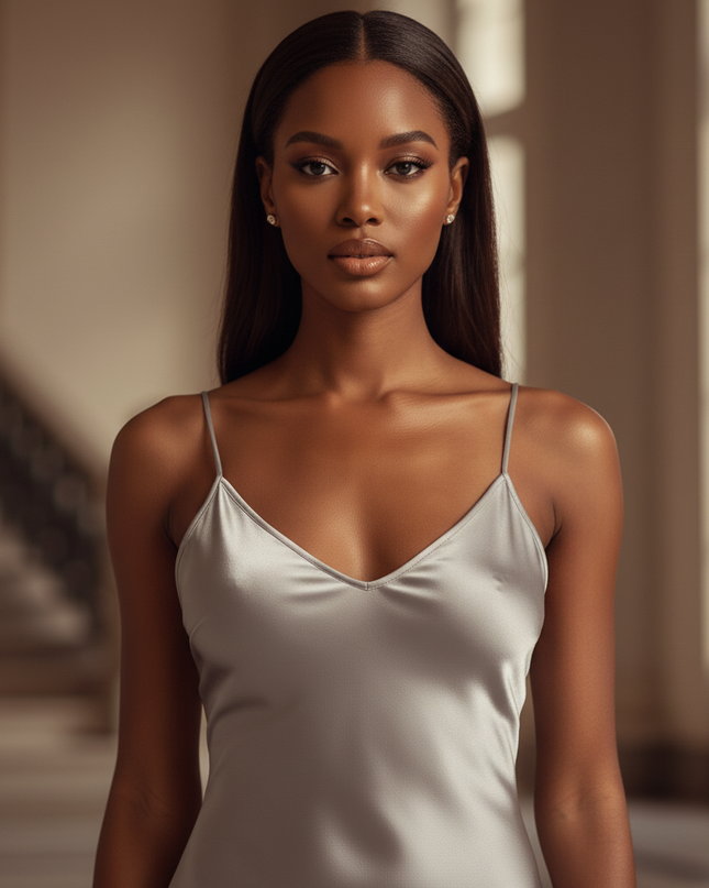 Satin Kleid - Satinkleid Lang Silber - Maxikleid Spaghettitrager - Ansicht 4