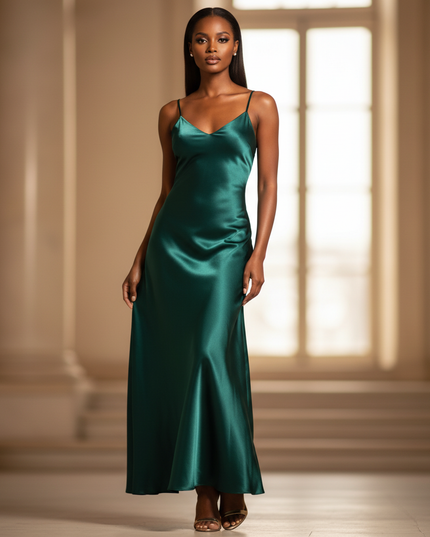 Satin Kleid - Satinkleid Lang Smaragdgruen - Maxikleid Satin - Ansicht 1